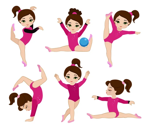 Conjunto de chicas lindas gimnasia. Ilustración vectorial . — Archivo Imágenes Vectoriales