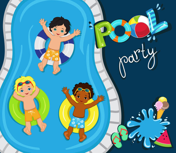 Pool party for boys.Vector Illustration.