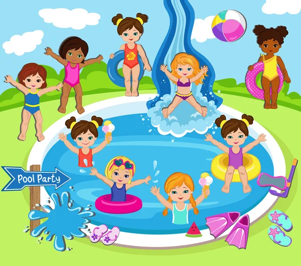 Festa in piscina per ragazze. Illustrazione vettoriale . — Vettoriale Stock