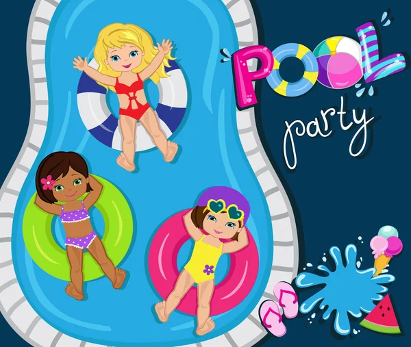 Fiesta en la piscina para chicas. Ilustración vectorial . — Archivo Imágenes Vectoriales