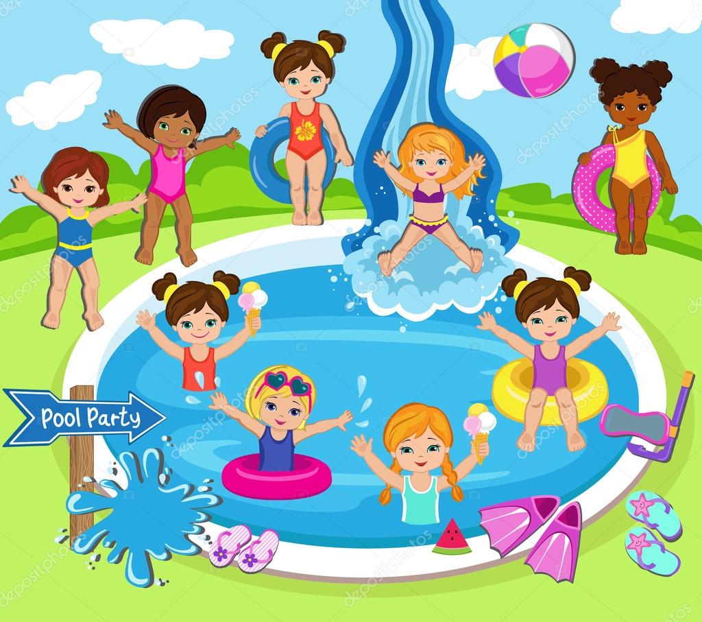 Pool party for girls. Vector Illustration. — Stock Vector © Sandylevtov