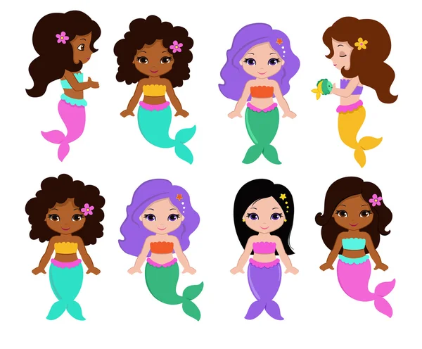 Collection of a cute little mermaids. vector Illustration. — Stock Vector