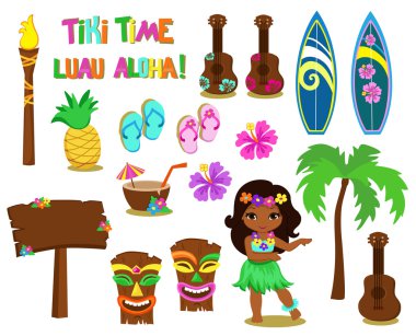 Vektör çizim Hawaiian koleksiyon.