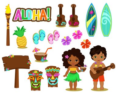 Vektör çizim Hawaiian koleksiyon.