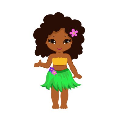 Illustration Hawaiian girl indicates hand on something. clipart