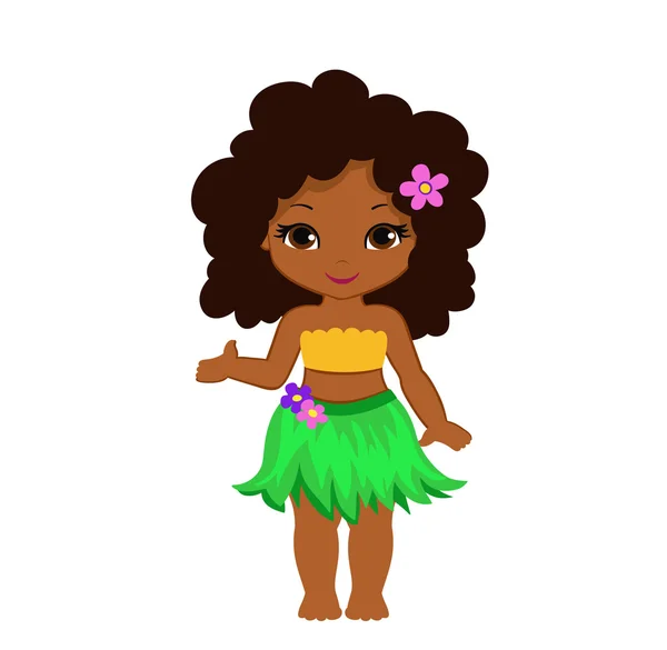 Illustratie Hawaiiaans meisje geeft aan de hand op iets. — Stockvector