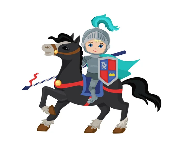 Chevalier courageux monté sur un cheval prêt pour la bataille . — Image vectorielle