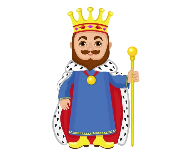 Cartoon koning houden een gouden scepter. — Stockvector