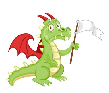 Beyaz bayrak tutan mağlup teslim ejderha.