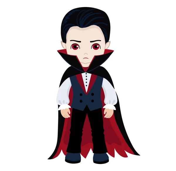 Grappige cartoon little vampire, jongen draagt Halloween kostuum. — Stockvector