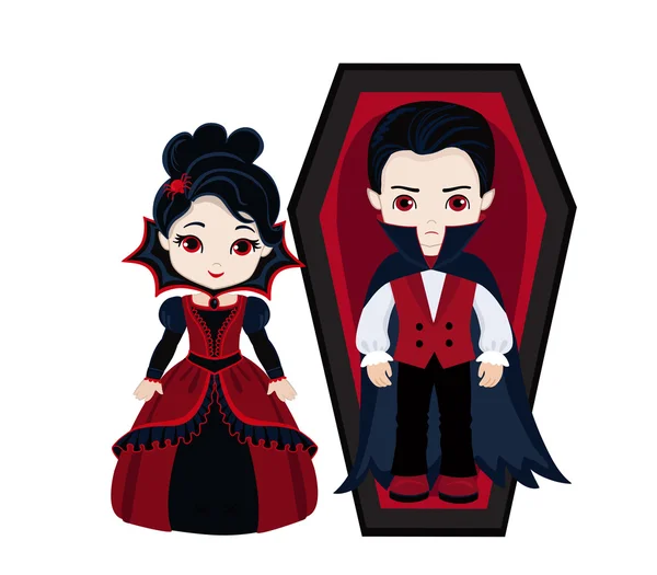 Charming couple of vampires. Boy and girl in vampire costume. — Stock Vector