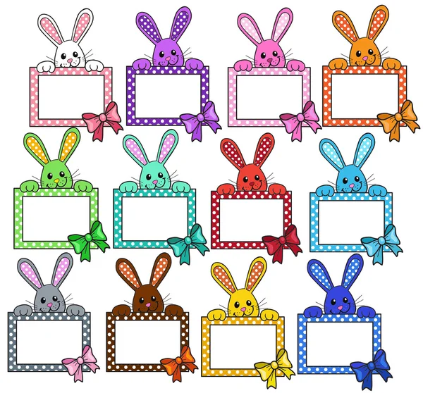 Collecties van decoratieve frames regenboog konijnen. Pasen groeten — Stockvector