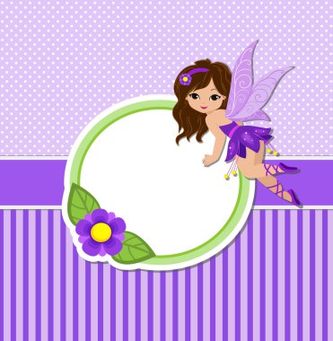 Güzel bir mor peri uçuş ve Çiçekli Çerçeve çizimi