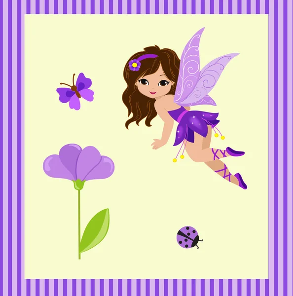 Illustration einer schönen lila Fee im Flug — Stockvektor
