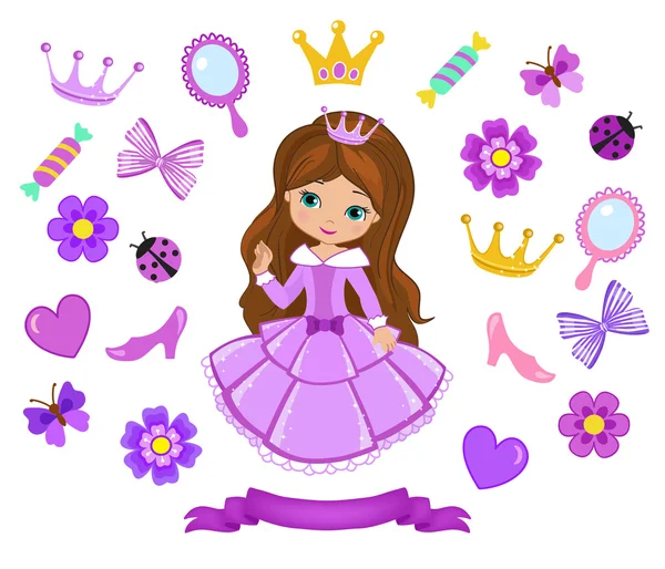 Vector illustration of princess design elements. — Stock Vector