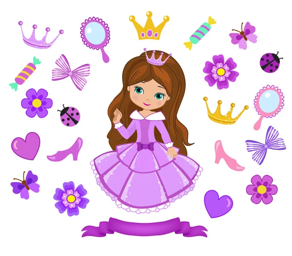 Vector illustration of princess design elements. — Stock Vector