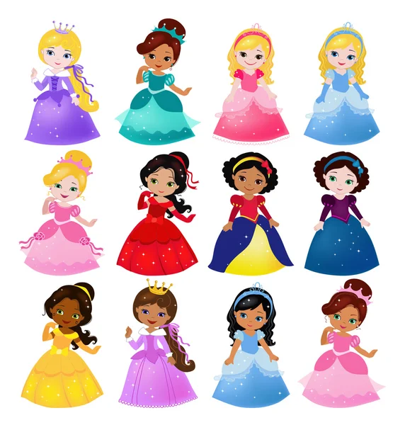 Gran paquete linda colección de hermosas princesas — Vector de stock