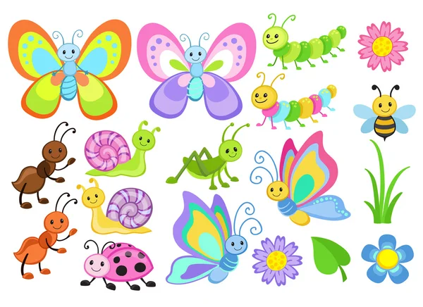 Vector Set of Cute Cartoon Bugs — Stock Vector