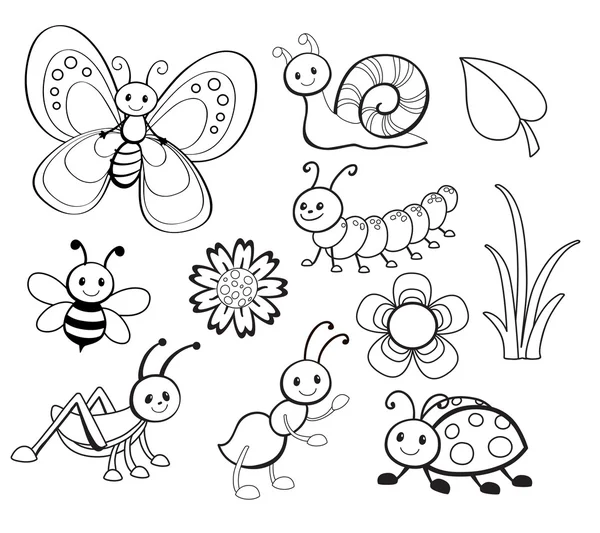 Vector Set of Cute Cartoon Bug Line Art — Stock Vector