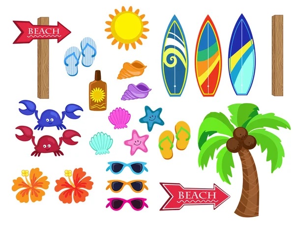 Gran viaje y playa iconos conjunto . — Vector de stock