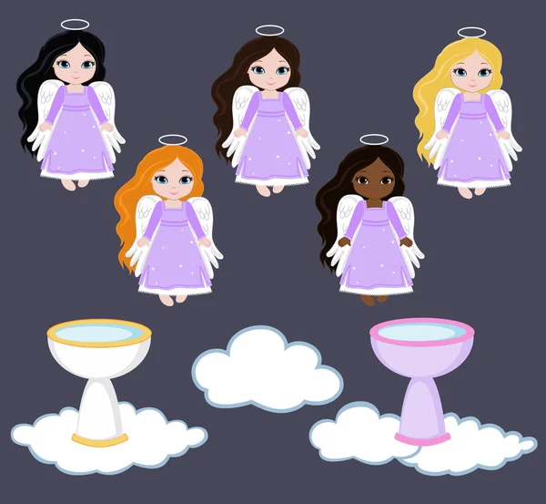 Angel Digital Clipart. Set Angel girls on the sky . Baptism — Stock Vector