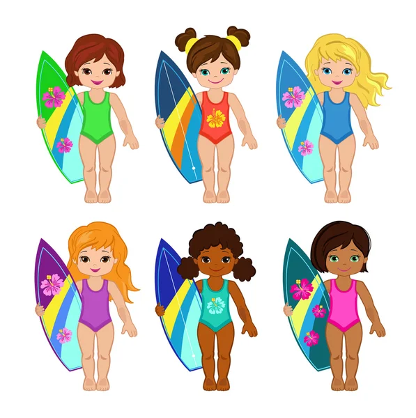 Windsurfer Girls.Vector ilustración . — Archivo Imágenes Vectoriales
