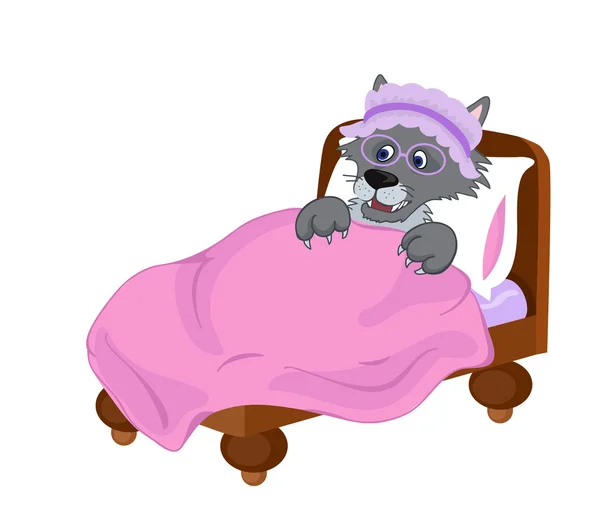 Wolf disguised as and old woman. Vector clip art illustration. — Stockvector