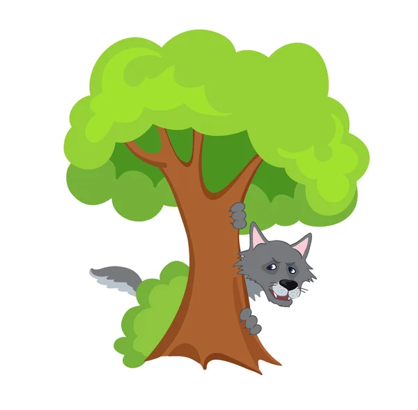 Scary wolf hiding behind a tree — Stockvector