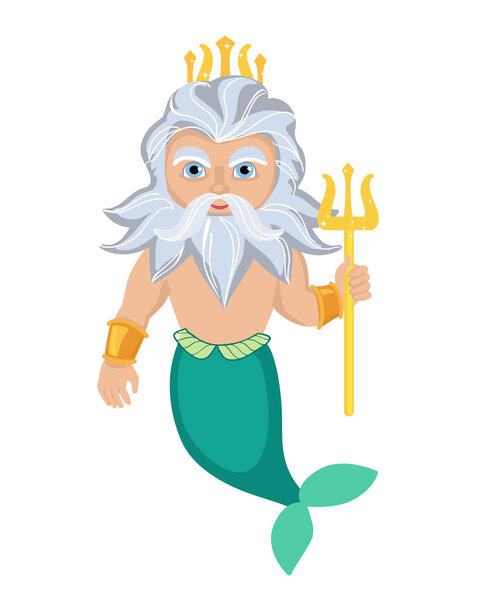 Cartoon Poseidon. Vector clip art illustration
