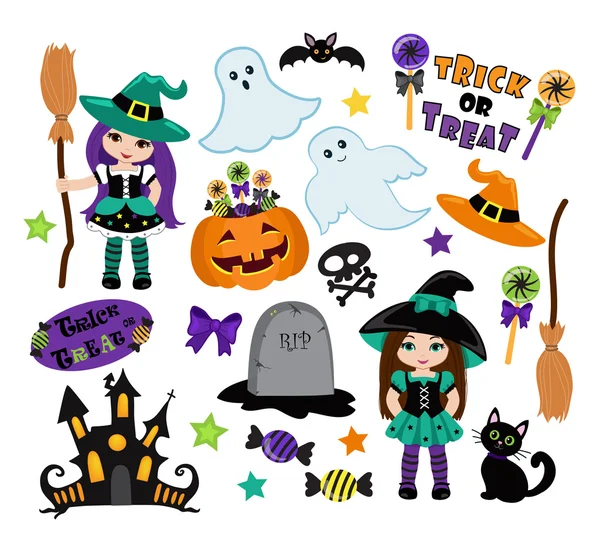 Ensemble de sorcières mignonnes Halloween — Image vectorielle