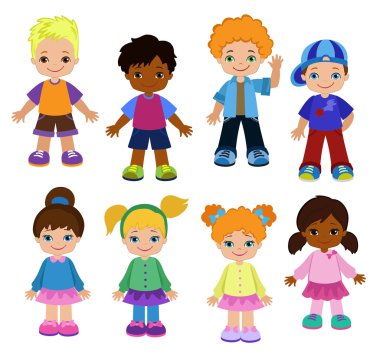 Çizgi film çocuklar, öğrenciler ayarlayın. Mutlu çocuklar.