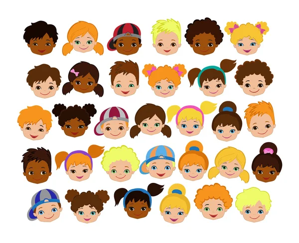 Çizgi film çocuk yüzleri kümesi. Çizgi film çocuk yüz simgesi.