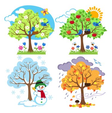 Four Seasons Trees Clipart and Vector with Spring, Summer, Fall and Winter Trees clipart