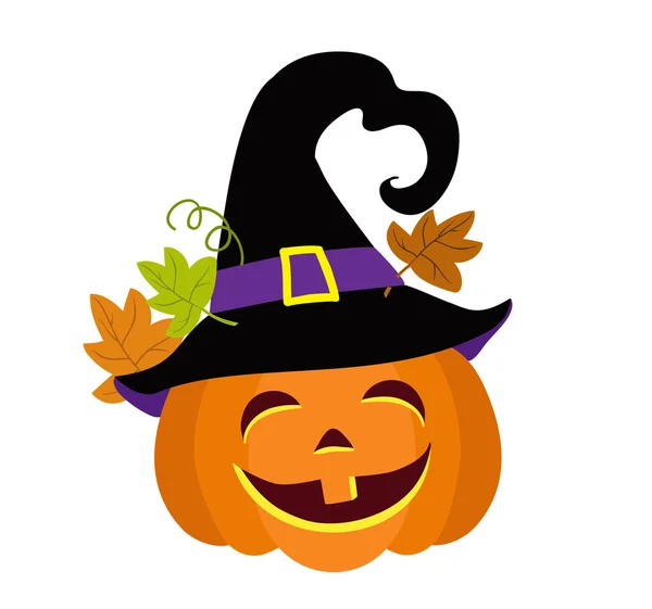 Funny halloween calabaza con brujas sombrero vector ilustración . — Archivo Imágenes Vectoriales