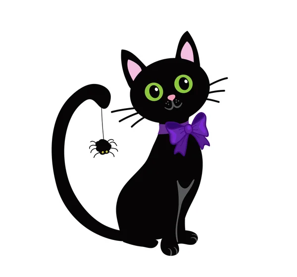 Lindo gato negro aislado sobre fondo blanco.Halloween — Archivo Imágenes Vectoriales