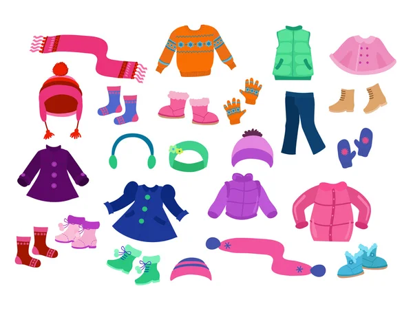 Winter apparel collection for girls - vector illustration. — Stock Vector