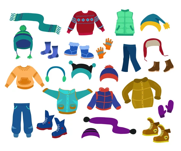 Coleção de roupas de inverno para meninos - ilustração vetorial . — Vetor de Stock