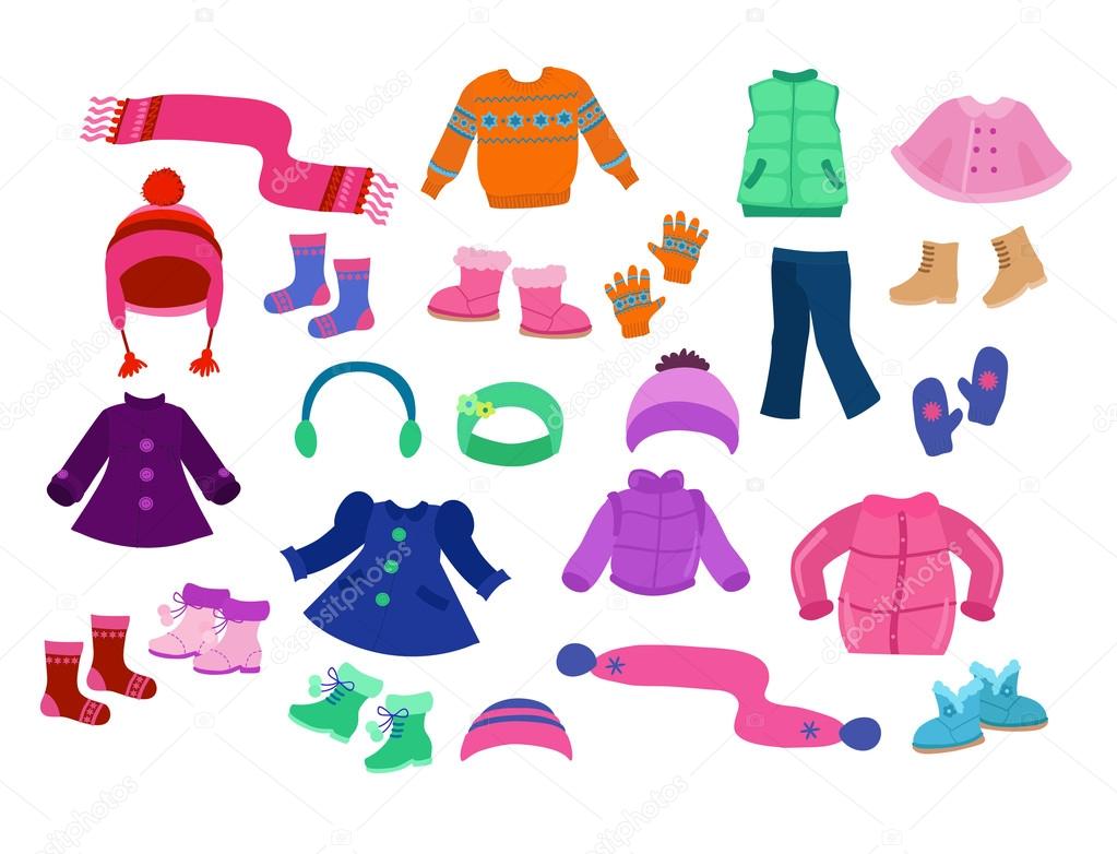 Winter apparel collection for girls - vector illustration.