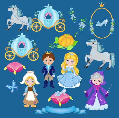 Cinderella vektör çizim set
