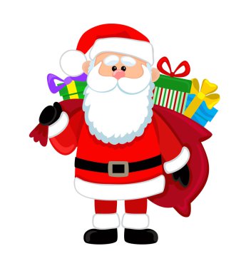 Happy Santa Claus with sack of gifts clipart