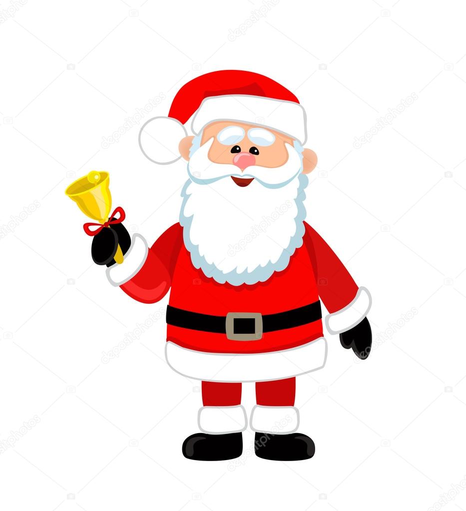 Happy Santa Claus with a bell.