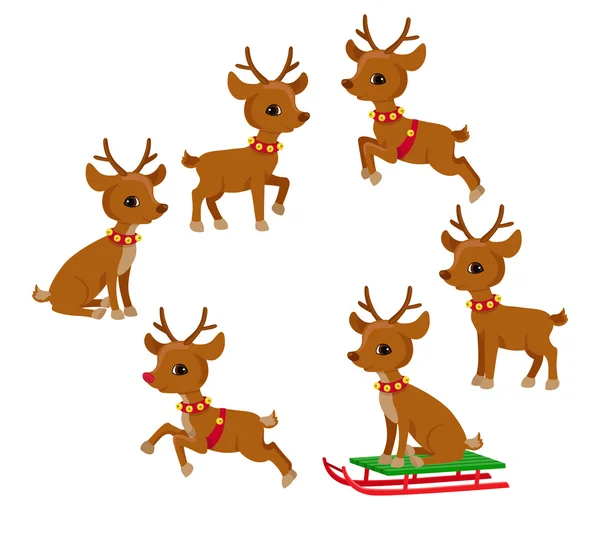 Смішний Різдвяний набір оленів. Свято мультфільм Векторні ілюстрації . — стоковий вектор