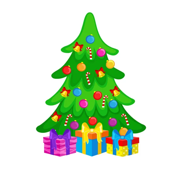 Ilustração vetorial - Árvore de Natal com caixas de presente . — Vetor de Stock