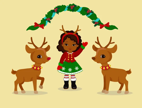 Flicka välkomnar Christmas.Vector Illustration. — Stock vektor