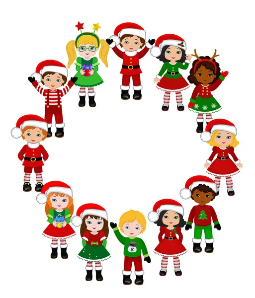 Kids With Christmas Costume. Vector cartoon illustration. — 图库矢量图片