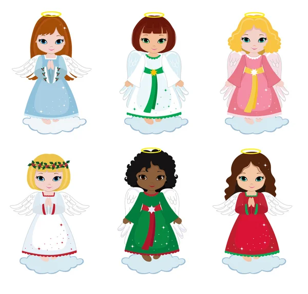 Collection of christmas angels . Vector illustration. — Stock Vector