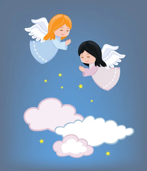 Cute little angels flying in the sky. Vector illustration. — Stock Vector