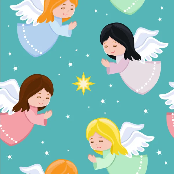 Petits anges mignons volant dans le ciel. Fond sans couture. Illustration vectorielle . — Image vectorielle