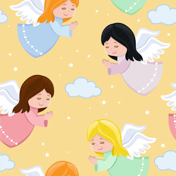 Lindos angelitos volando en el cielo. Fondo sin costuras. Ilustración vectorial . — Vector de stock