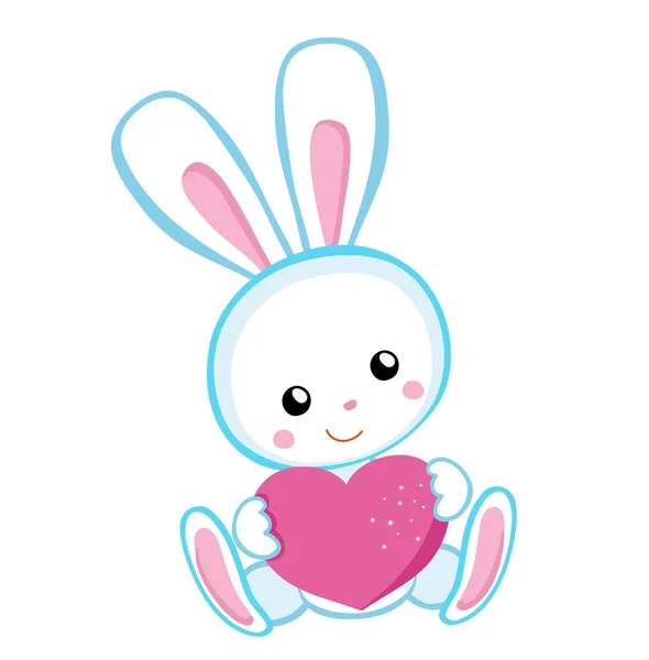 Wenskaart. Cute Cartoon konijn met hart. — Stockvector